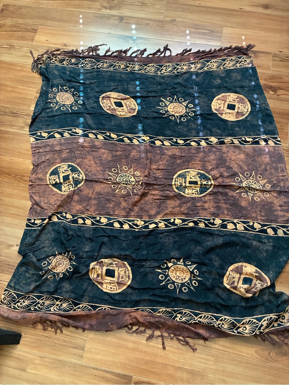 Women’s Bali Batik Black & Brown Rectangular Sarong with Fringe
